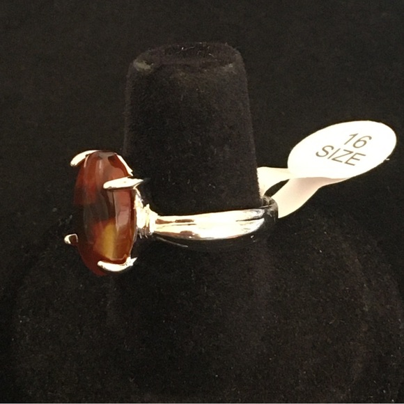 Brown Marble Style Oval Stone Fashion Ring - Picture 6 of 8